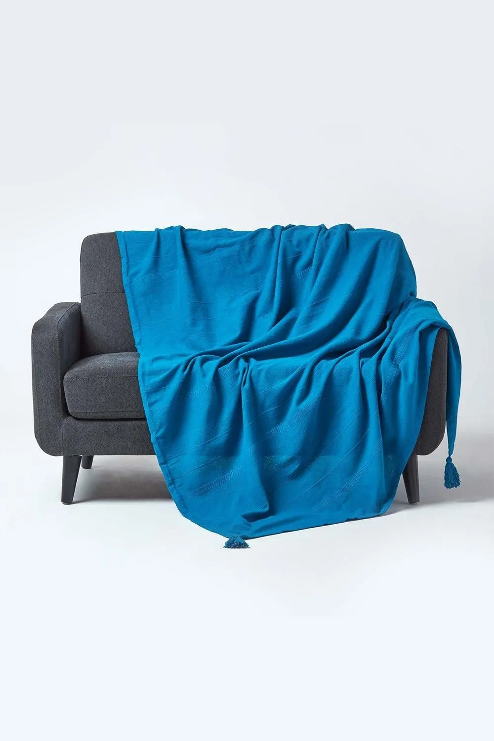 Homescapes Cotton Rajput Ribbed Throw in Teal