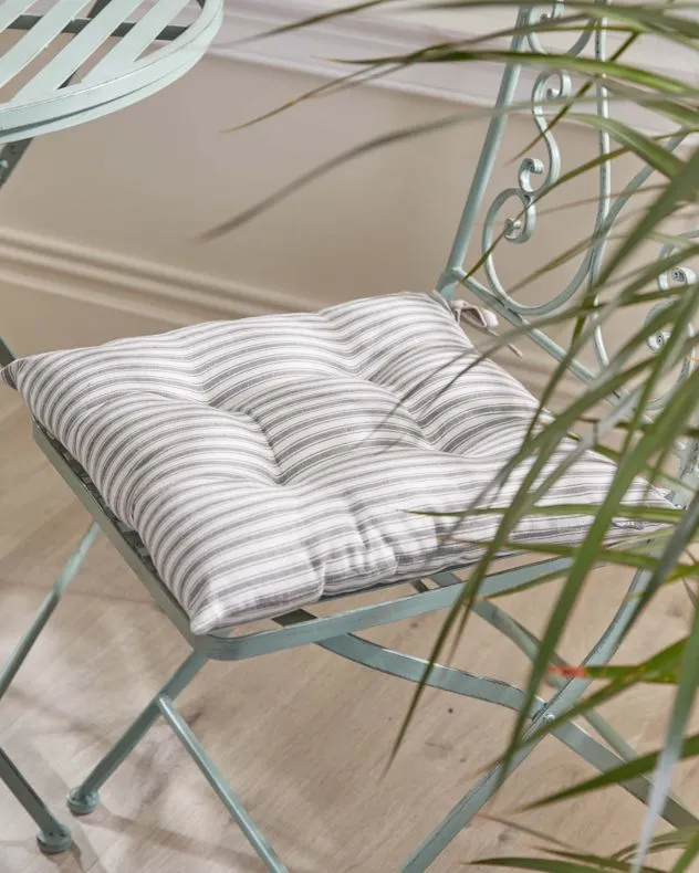 Dibor Set of 4 Grey Striped Indoor Dining Chair Seat Pad Cushions L40cm x W40cm 4