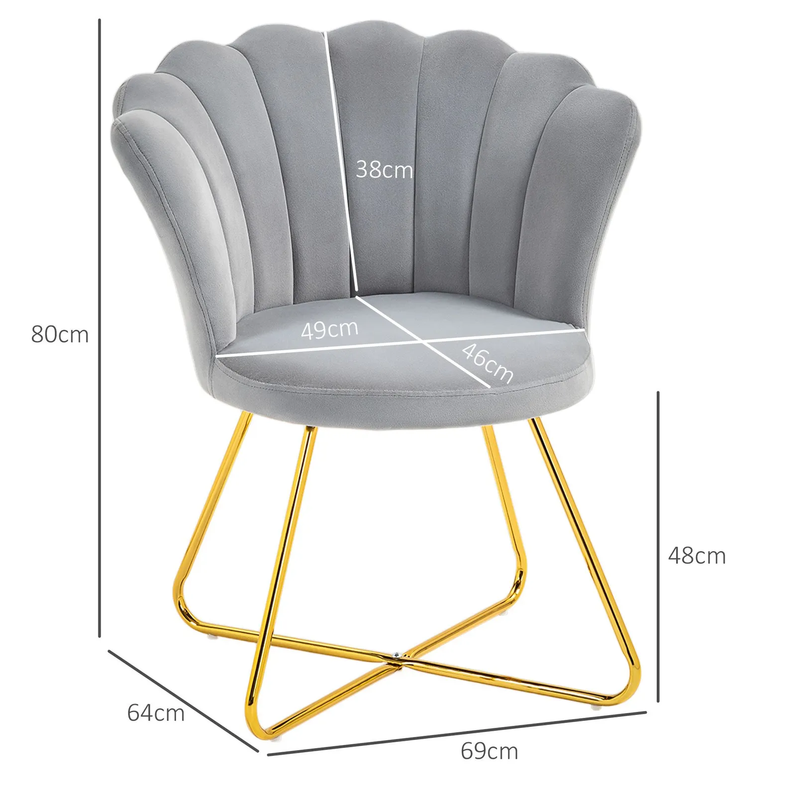 HOMCOM Accent Chair, Velvet Armchair with Lotus Backrest, Steel Legs in Grey 3