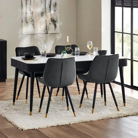 Louis Black Fluted Stone Dining Table