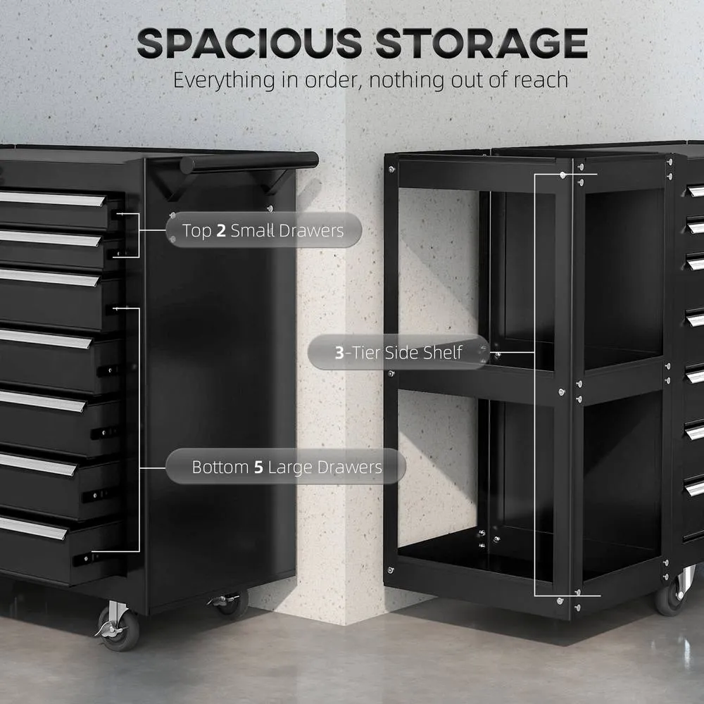 HOMCOM 7 Drawer Lockable Steel Tool Chest on Wheels for Workshop, Black 4