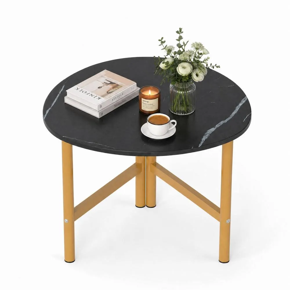 Costway Triangle Coffee Table w/ Metal Legs Sofa Table for Living Room in Black