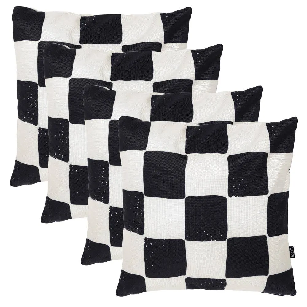 icon 4 Pack Cushion 43x43 Kyoto Fabric, Checkerboard Mono in White
