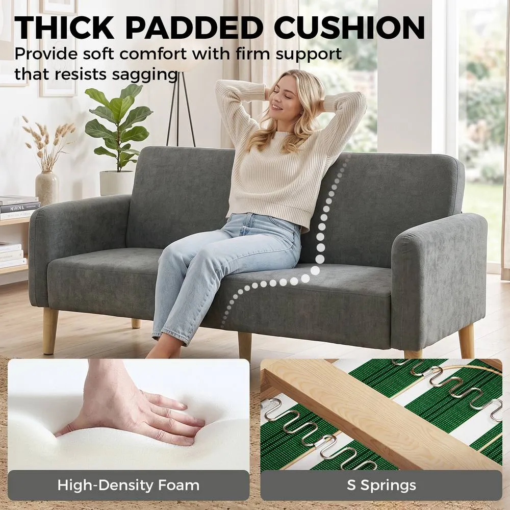 HOMCOM 2 Seater Sofa, Velvet Small Couch with Plush Backrest, Grey 4