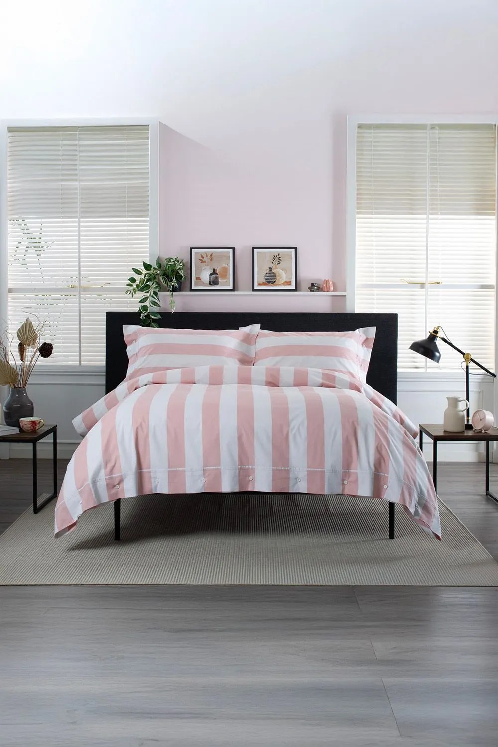 The Lyndon Company West End Stripe Duvet Set - Breathable 100% Cotton Bedlinen in Rose
