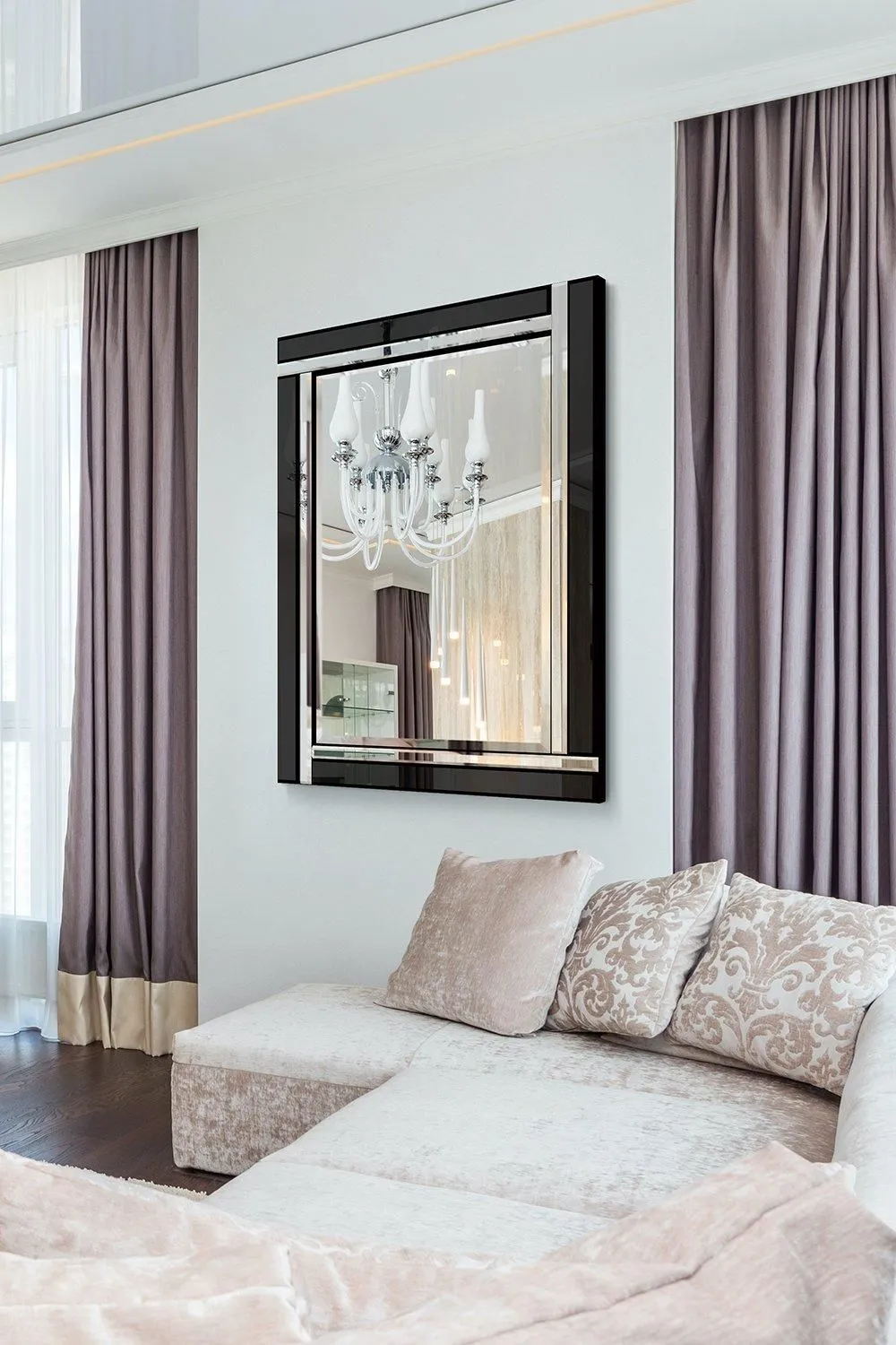 MirrorOutlet 'Aston' Black Double Bevelled All Glass Wall Mirror 70 x 100cm