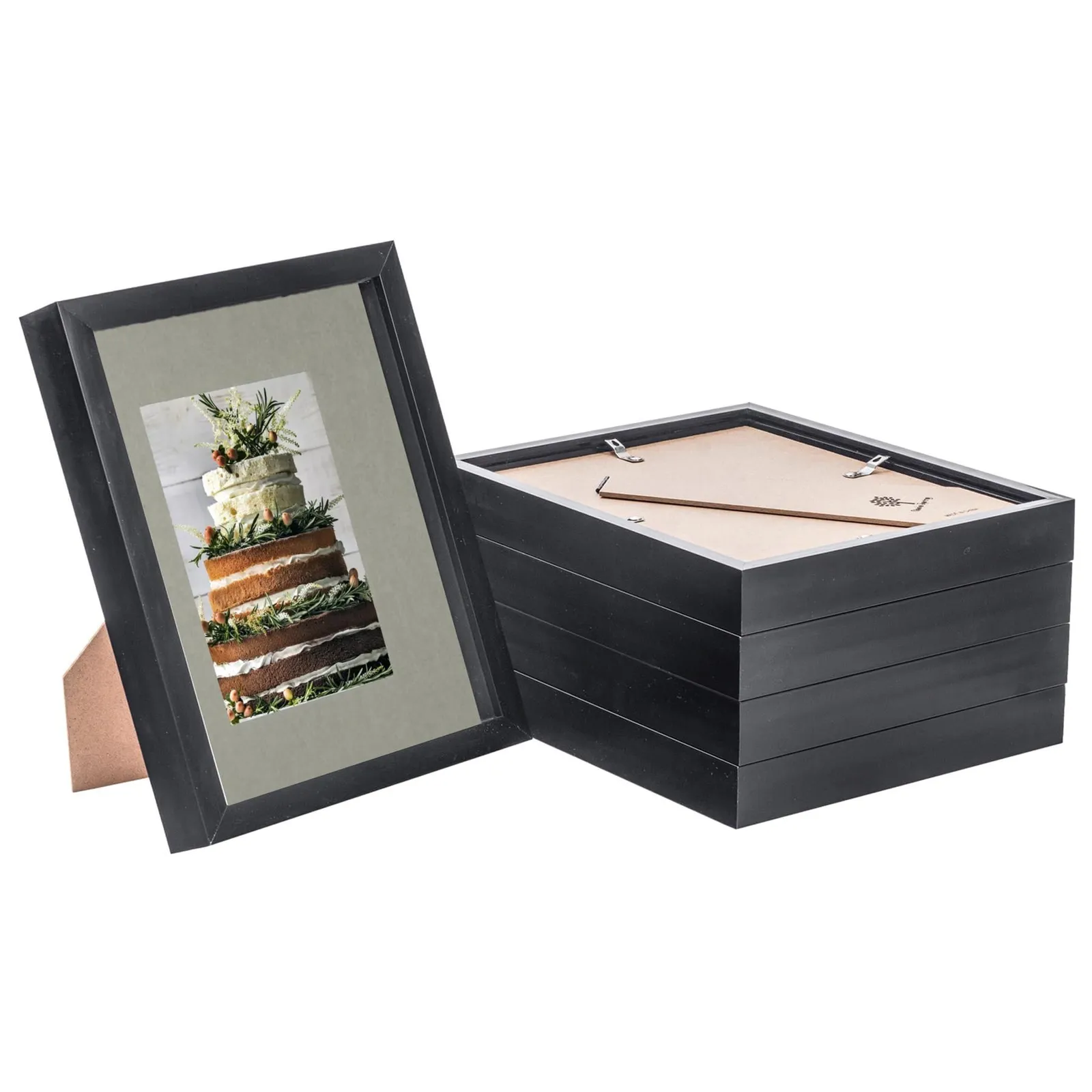 Nicola Spring 3D Box Photo Frames - 8 x 10" with 4 x 6" Mount - Ivory Mount - Pack of 5 in Black