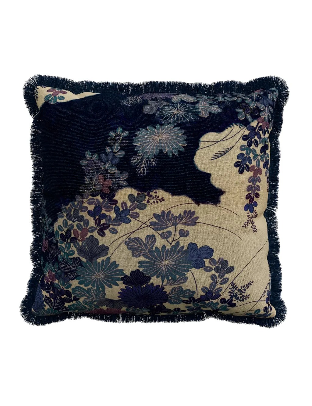 V&A Pure Cotton Kyoto Garden Cushion Indigo