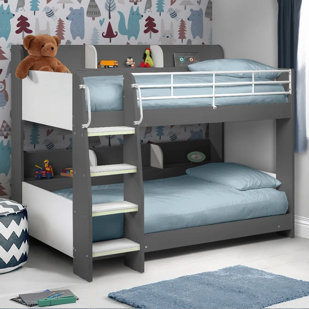 Domino Grey Wooden and Metal Kids Storage Bunk Bed Frame - 3ft Single