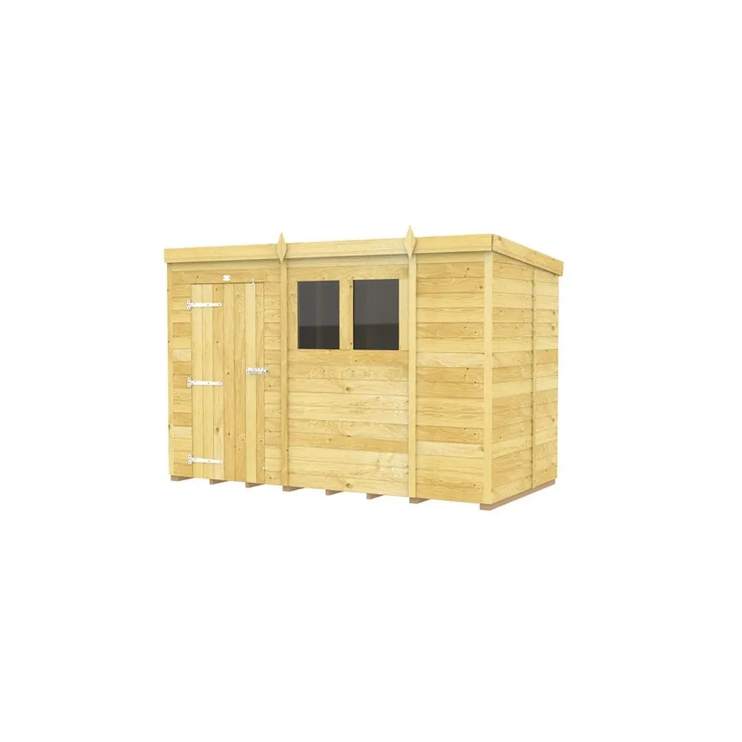 Buttercup Farm 10 x 5 Feet Pent Shed - Single Door W/ Windows - L147 x W302 x H201 cm in Brown 2