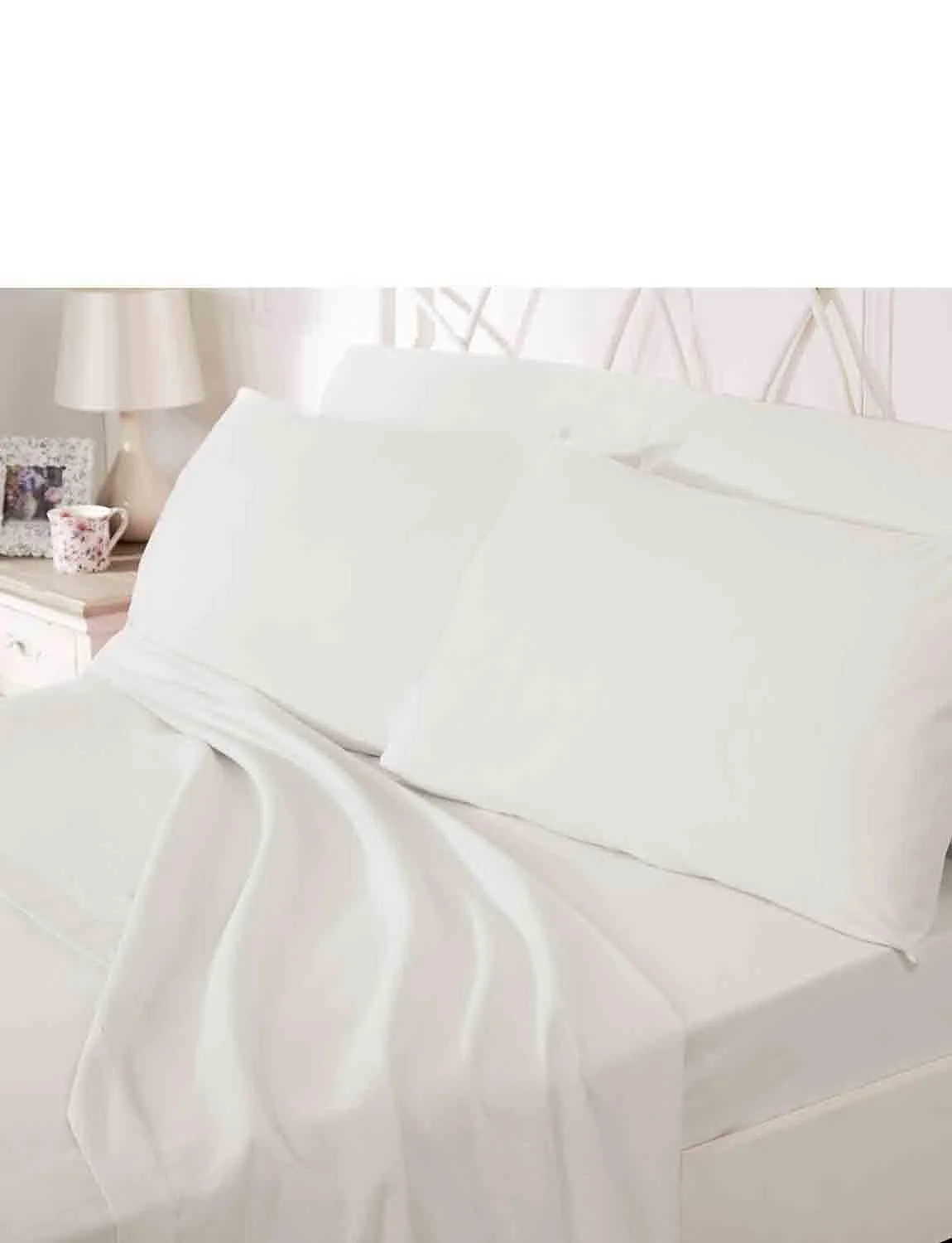 Chums Supersoft Flannelette Sheet & Pillowcase Set in White