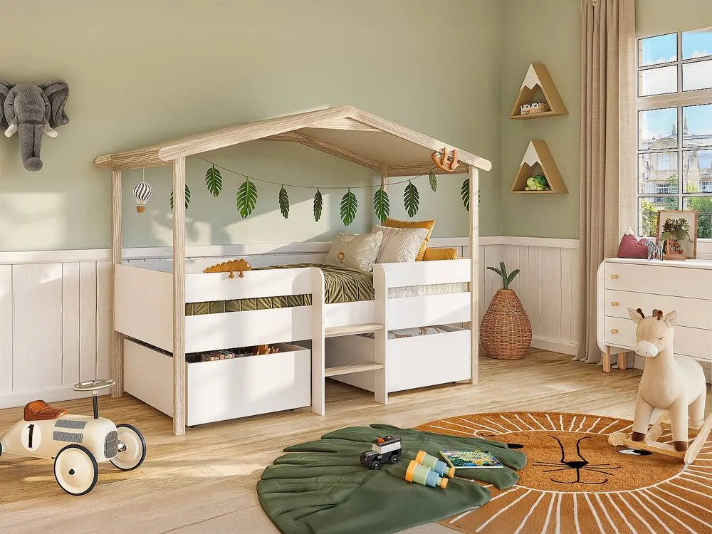 Vente-unique Cabin Bed With Drawers - 90 X 190 Cm - Lime Wood - White & Oak in Light Oak 3