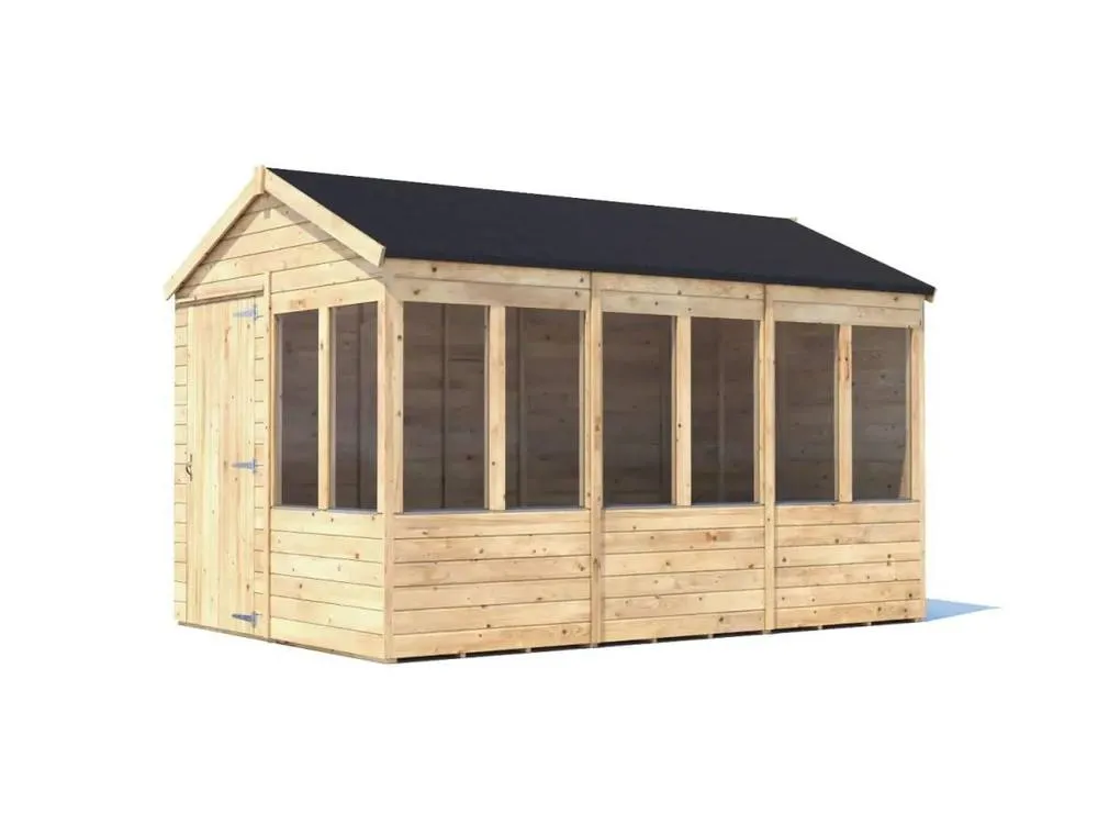 Dunster House Wooden Potting Shed Apex Roof W8' x D12' (W2.4m x D3.6m) Overlord Modular in Brown