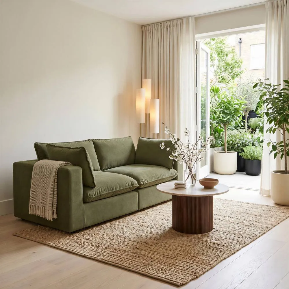 FurnitureboxUK Echo Linen-Look Fabric 2 Seater Modular Sofa in Green 5