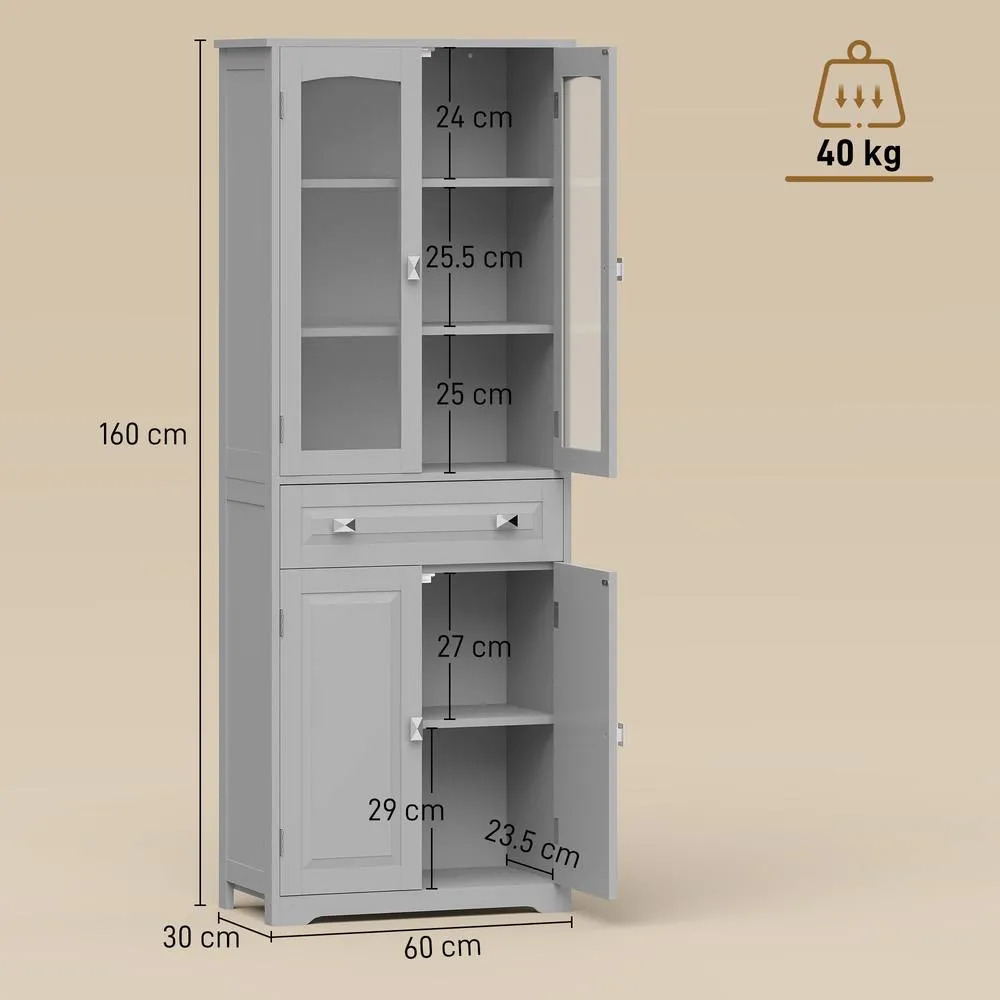 HOMCOM Kitchen Cupboard Storage Cabinet Adjustable Shelves, Glass Door, Grey 3