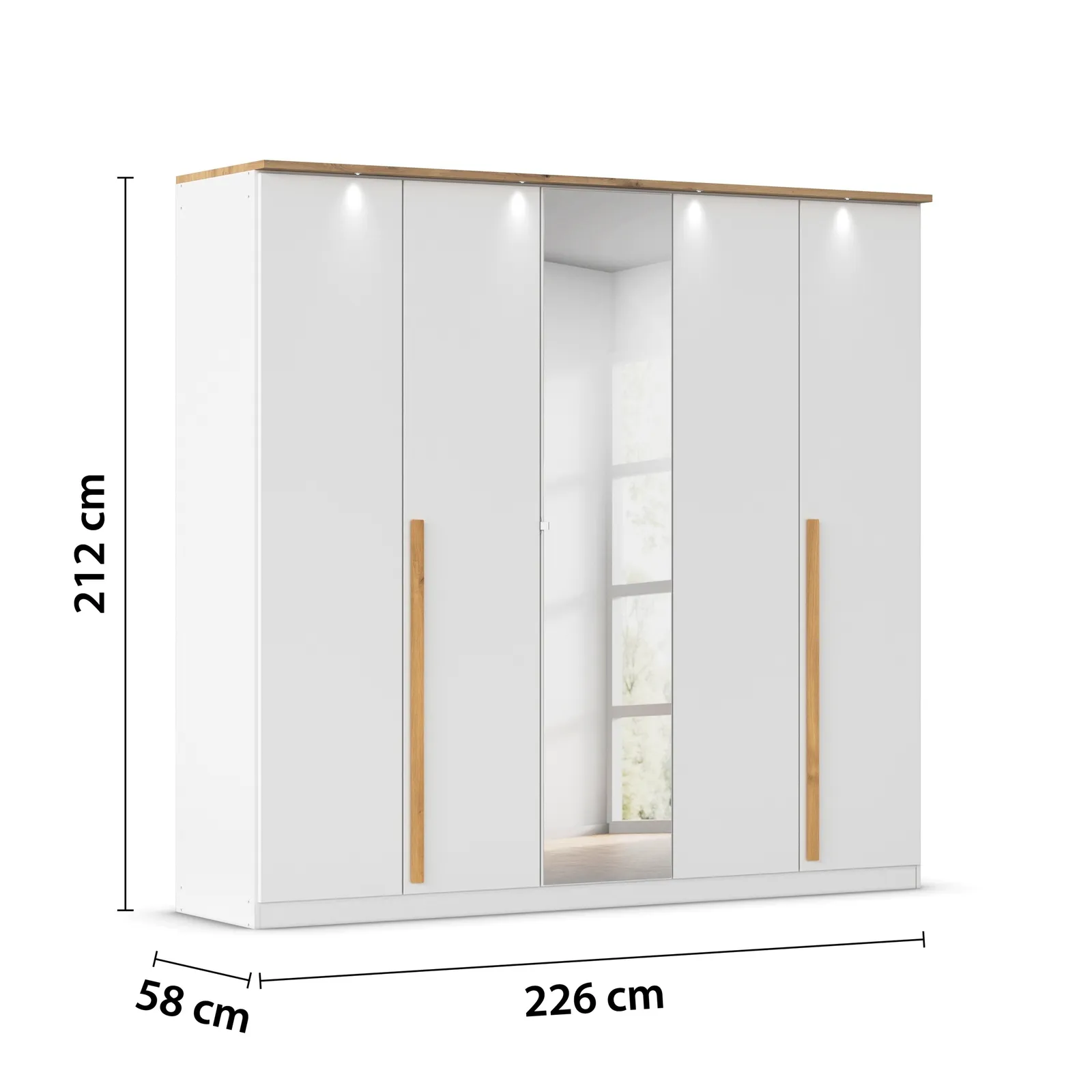 Laika 5 Door Hinged Wardrobe 226X212Cm 1 Mirror Door Wood | Barker & Stonehouse 4