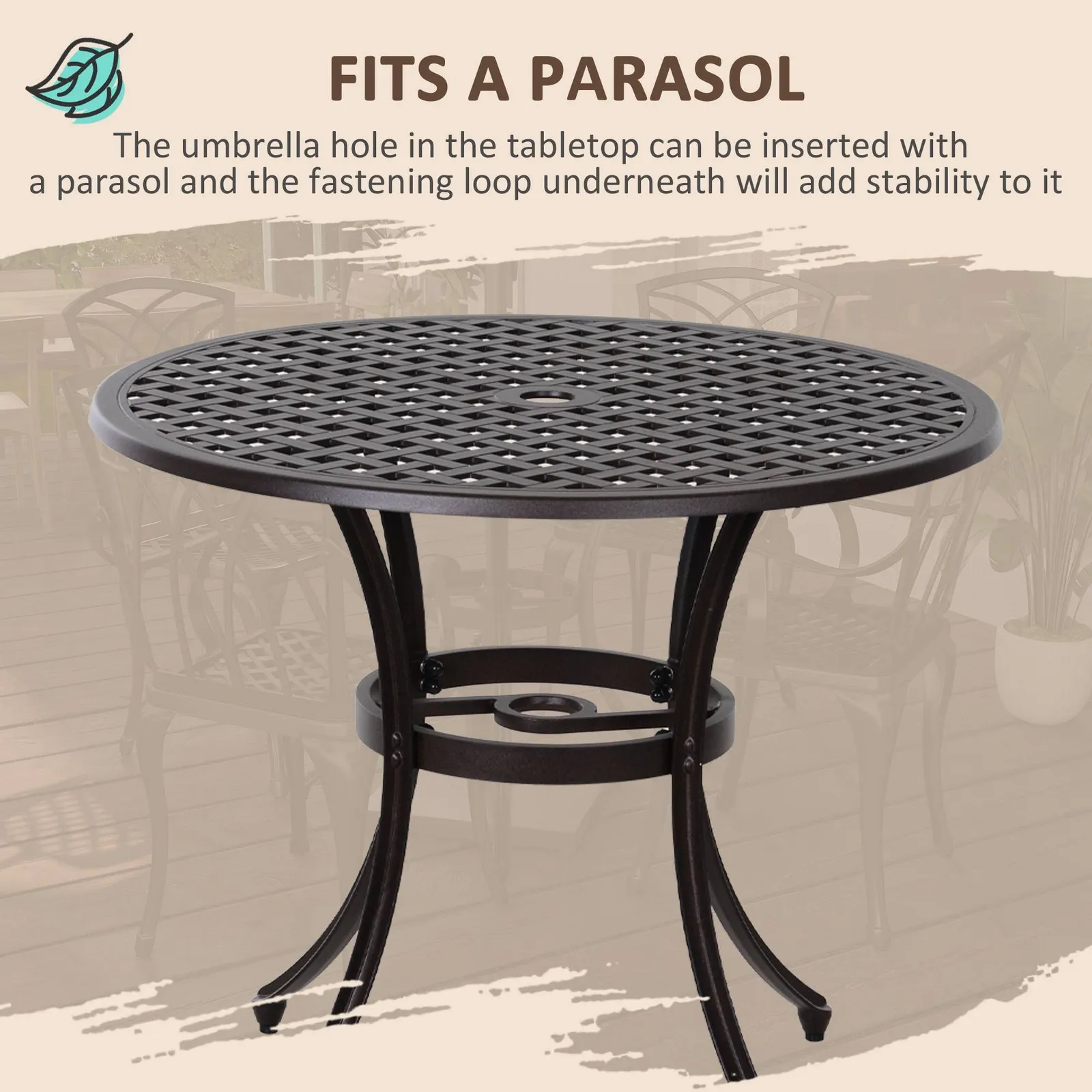 OUTSUNNY 5 PCs Coffee Table Chairs Outdoor Garden Furniture Set with Hole in Brown 6