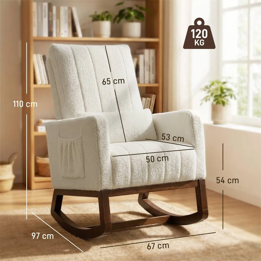 HOMCOM Rocking Chair for Adults, Lounge Rocker w/ Lumbar Pillow, Cream White 3