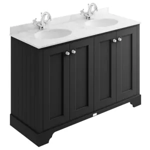 Bayswater Victrion Matt Black Traditional Freestanding Vanity Unit & Grey Marble Top Basin - 1200mm