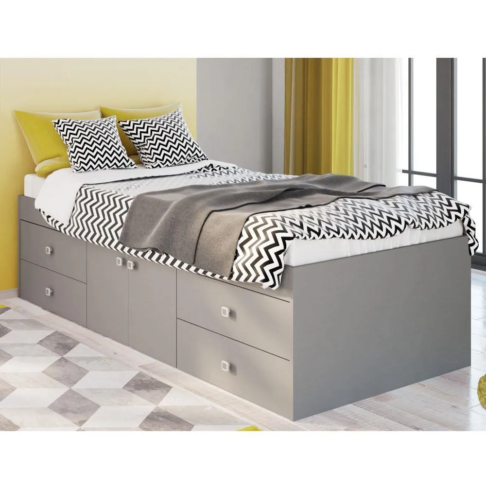 Arctic - Single - Kids Low Sleeper 4 Drawer Storage Bed - Grey - Wood - 3ft - Happy Beds 1