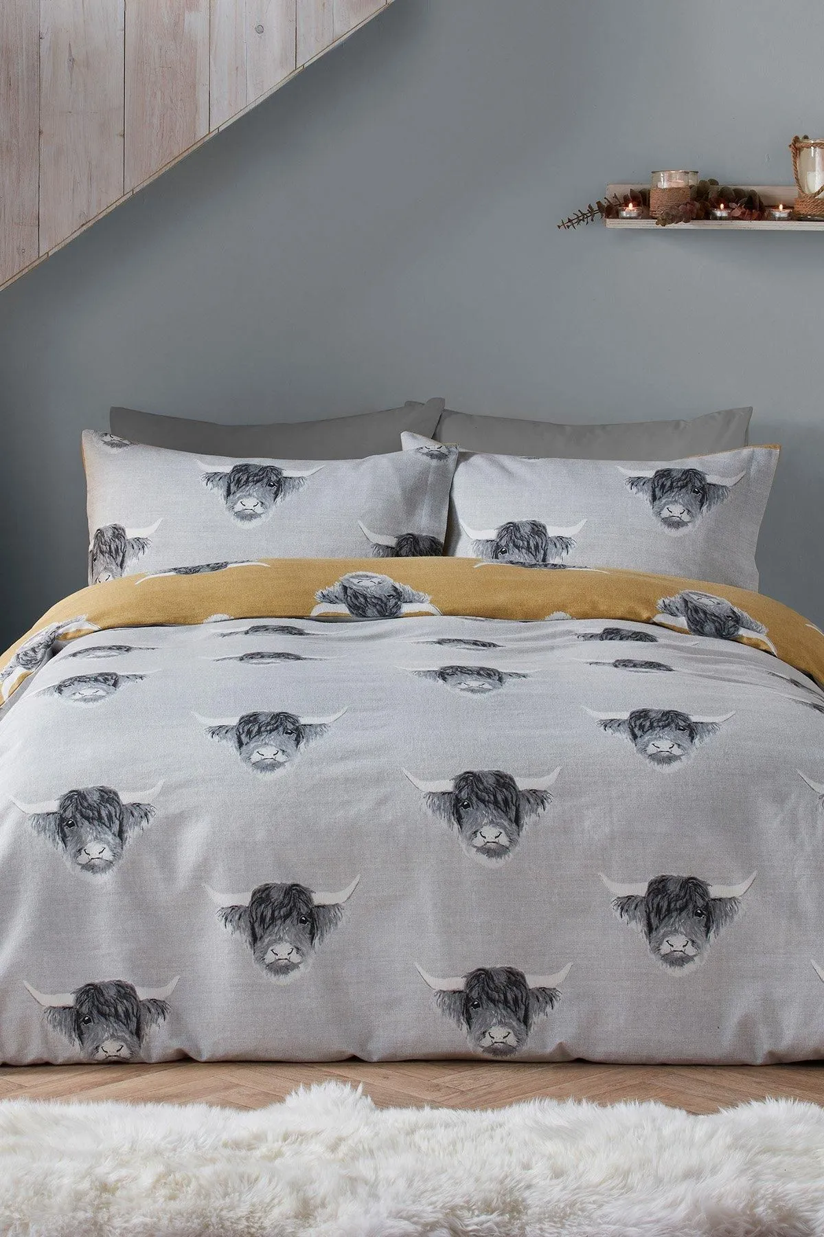 Fusion 'Highland Cow' Brushed Duvet Cover Set in Yellow 5