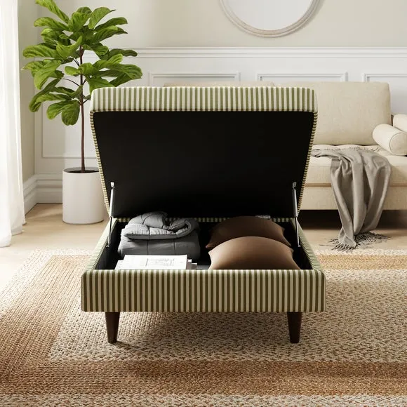 Zoe Pinstripe Fabric Square Storage Footstool 2