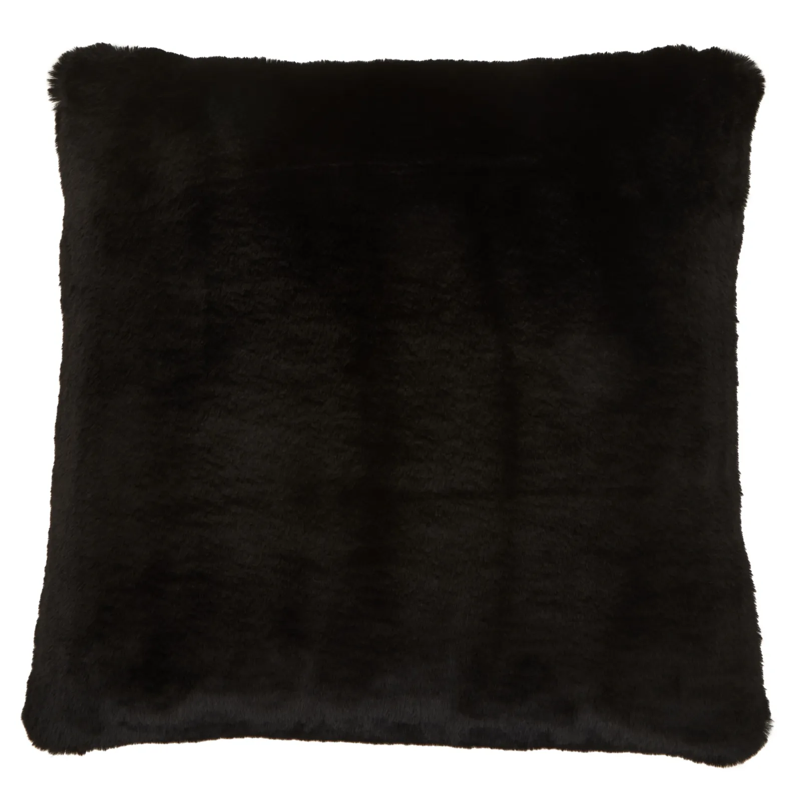 Orsina Navy Blue Faux Fur Square Cushion, Plush Feather Filled Decorative Pillow For Sofa Or Bed, Soft Faux-Suede in Black