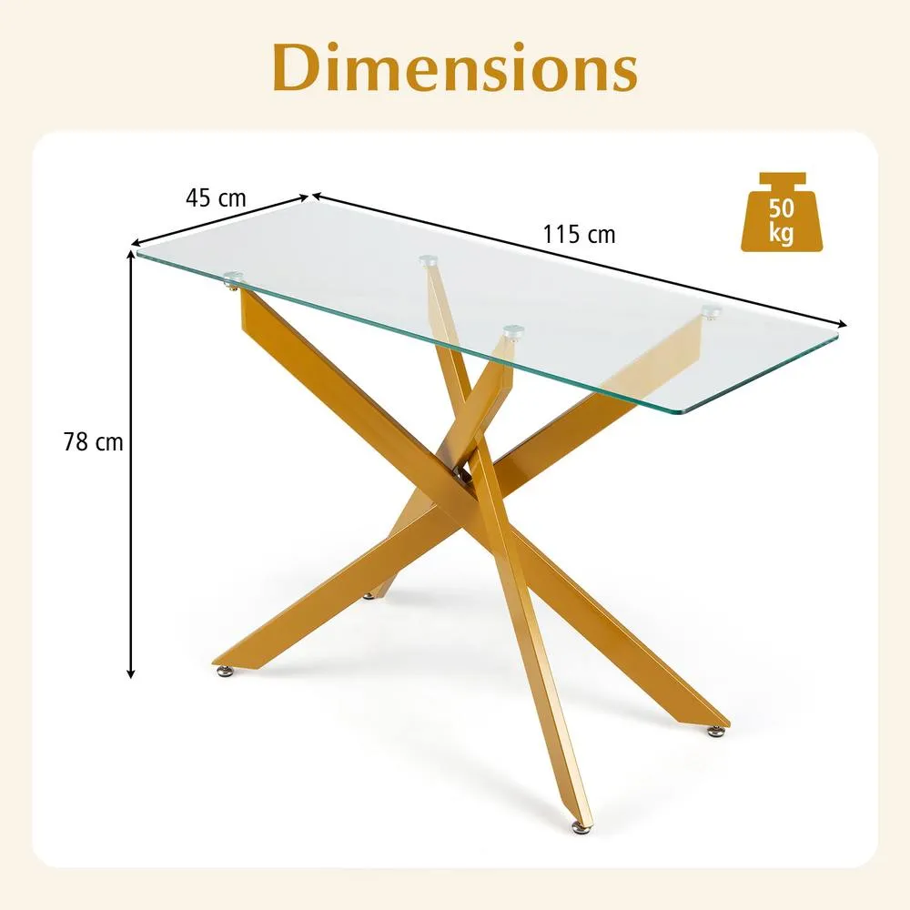 Costway Glass Console Table 115CM Entryway Table w/ Clear Tempered Glass Top in Gold 2