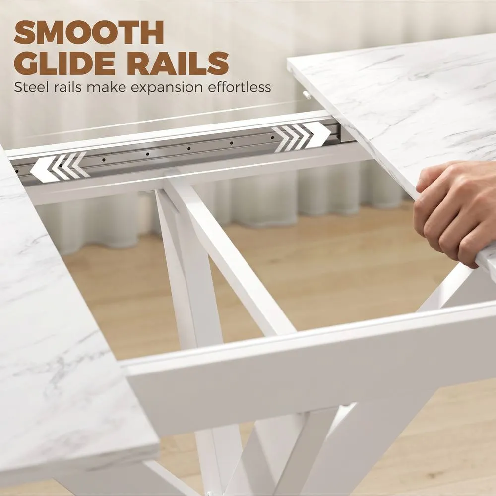HOMCOM Extendable Dining Table for 4-8 People, Marble Effect in White 6