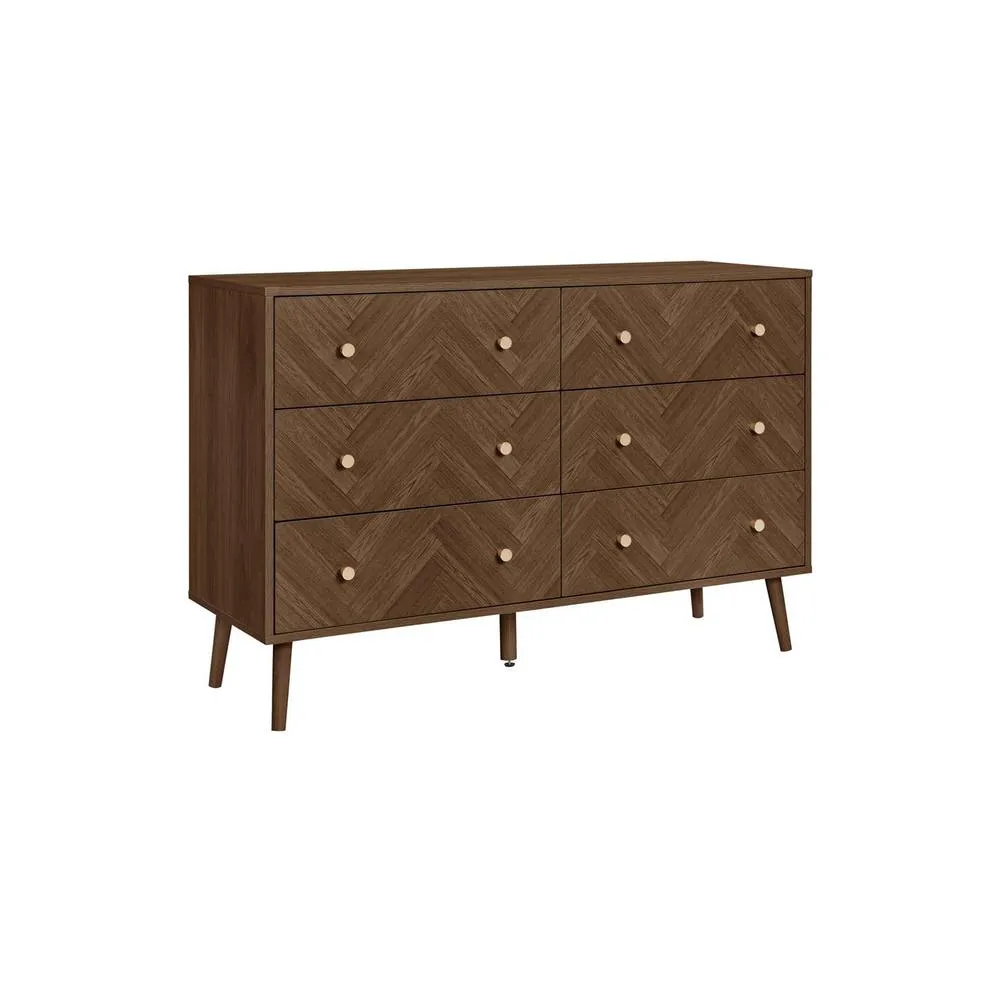 Birlea 6 Drawer Walnut Chest Herringford Chevron Parquet in Brown 5