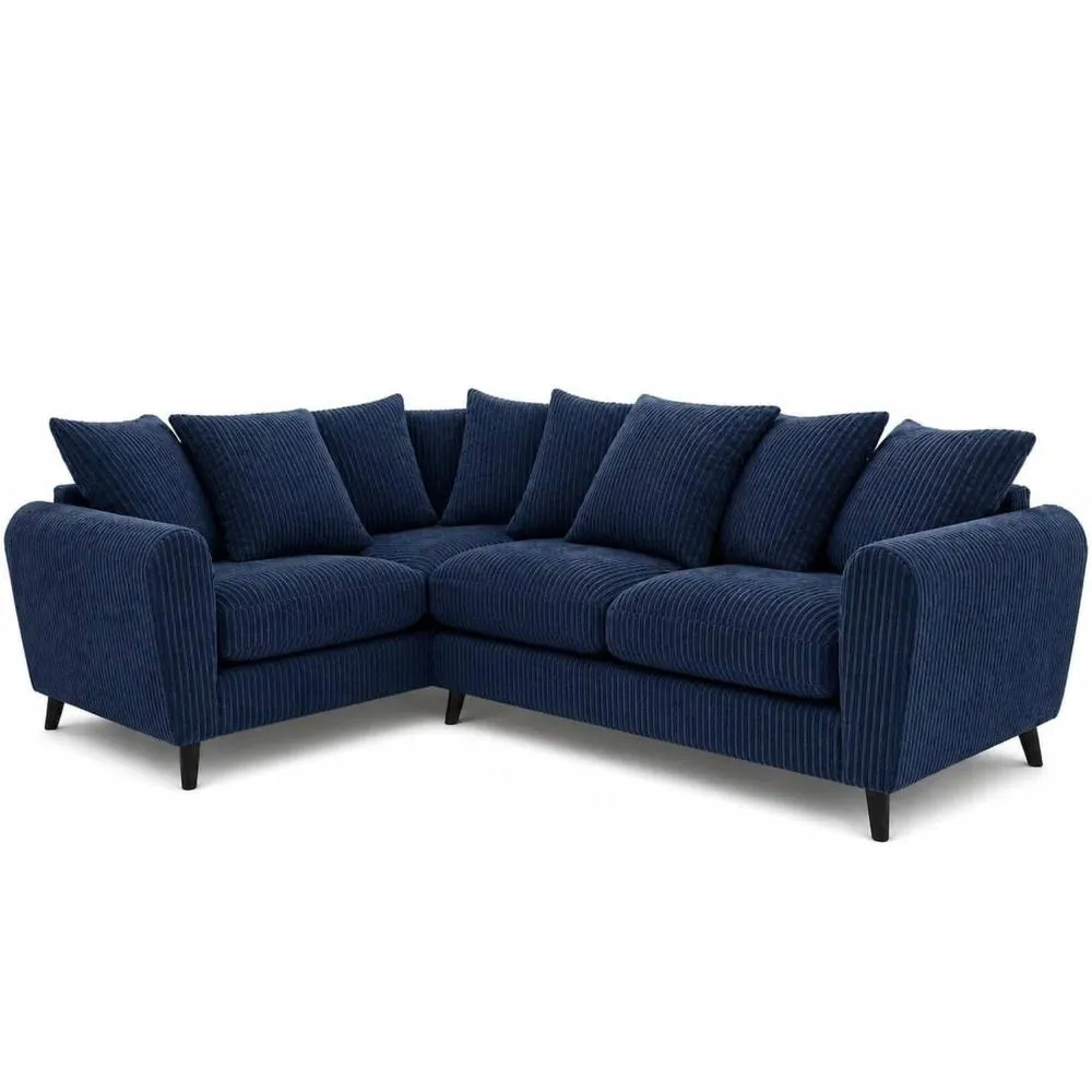Bliss Furniture Harlow Jumbo Cord Left Hand Dual Arm Corner Sofa, Modern Design Blue