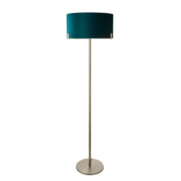 Endon Collection Hayfield Floor Lamp Matt Antique Brass Plate Green Velvet Shade, Gold 6