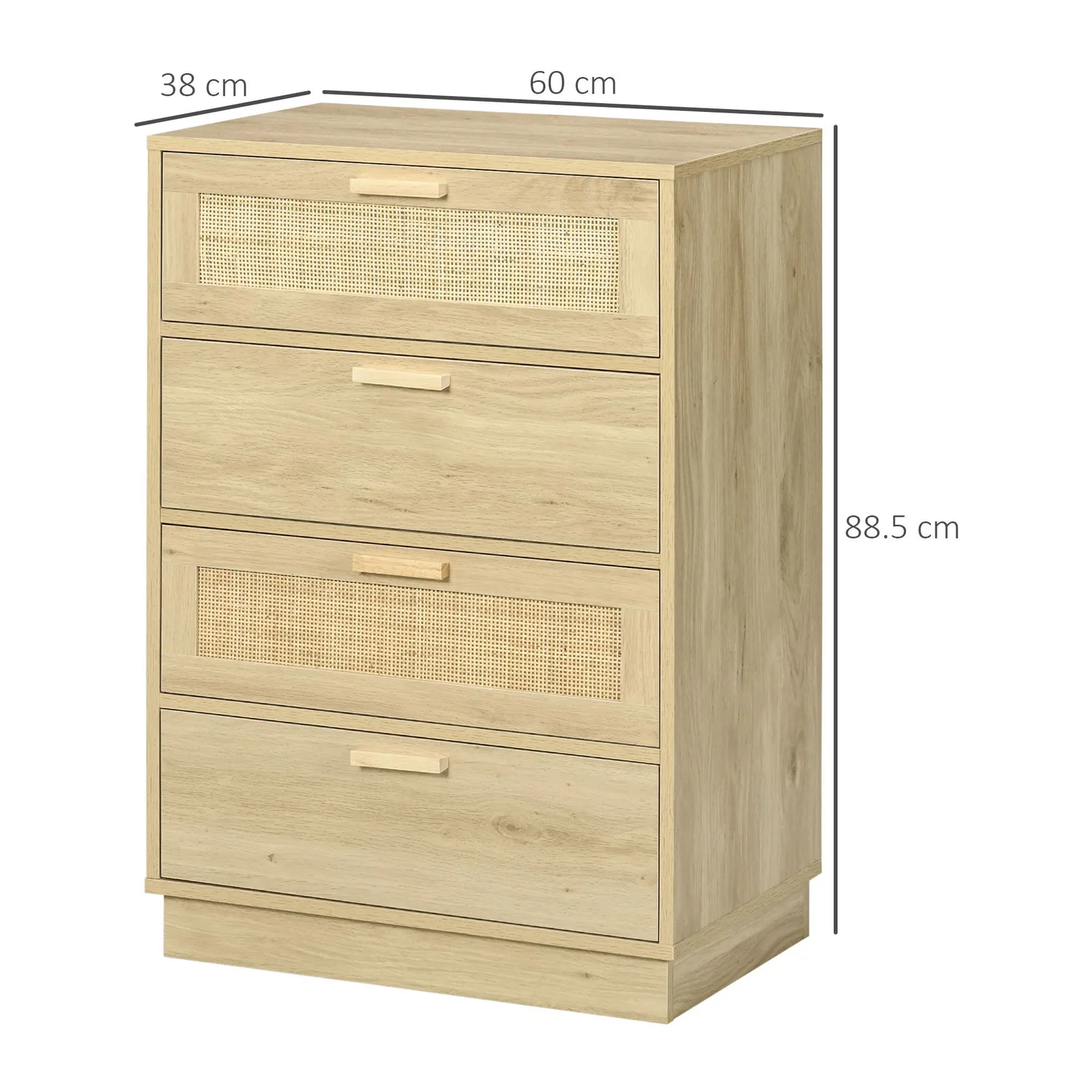 HOMCOM 4 Drawer Dresser, Boho Chest of Drawers Storage Cabinet, Natural 3