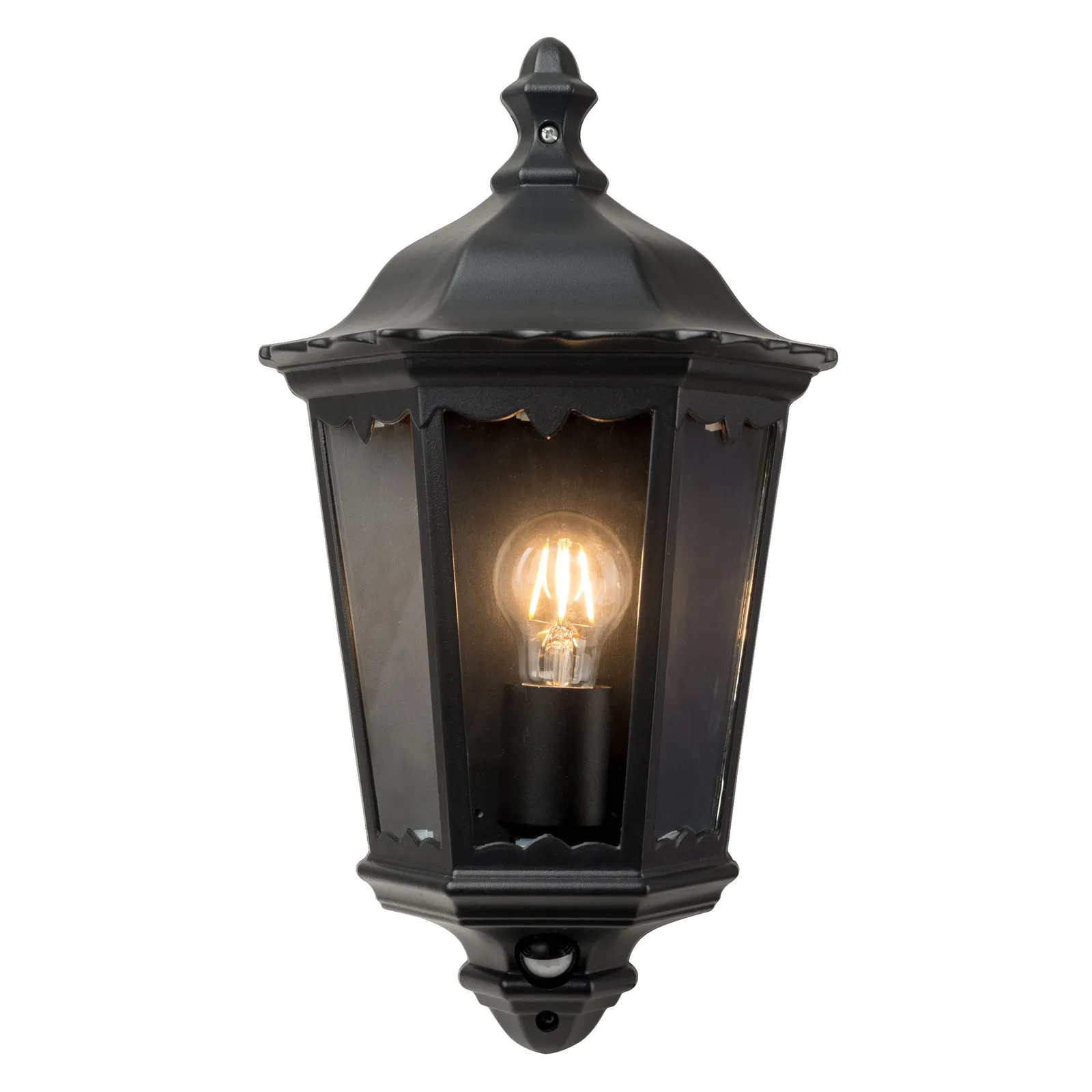 First Choice Lighting Set of 2 Sienna - Black IP44 Half Lantern Wall Lights with PIR Sensor 2