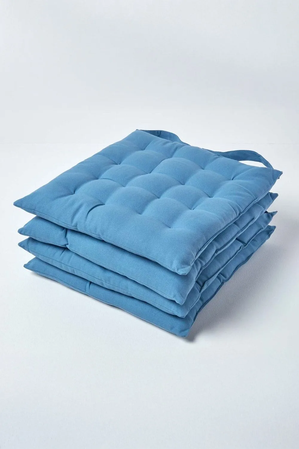 Homescapes 4 Pack Seat Pads Luxury 100% Cotton Indoor Outdoor Garden Cushion, 40cm in Blue 1