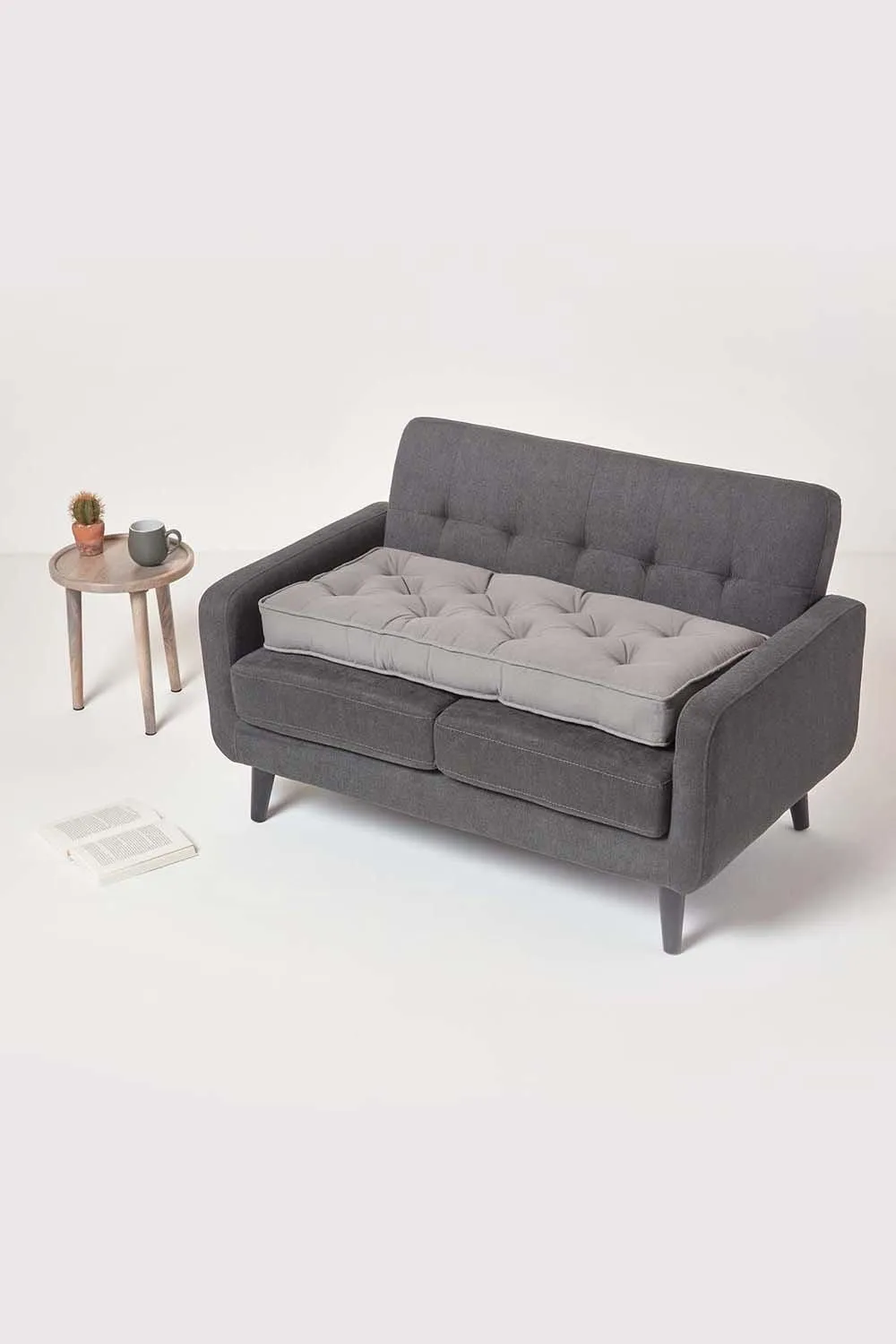 Homescapes Cotton 2 Seater Booster Cushion in Charcoal 6