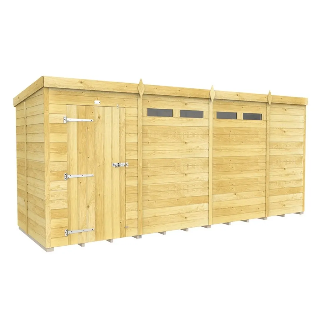 Buttercup Farm 15 x 5 Feet Pent Security Shed - Single Door - L147 x W454 x H201 cm in Brown