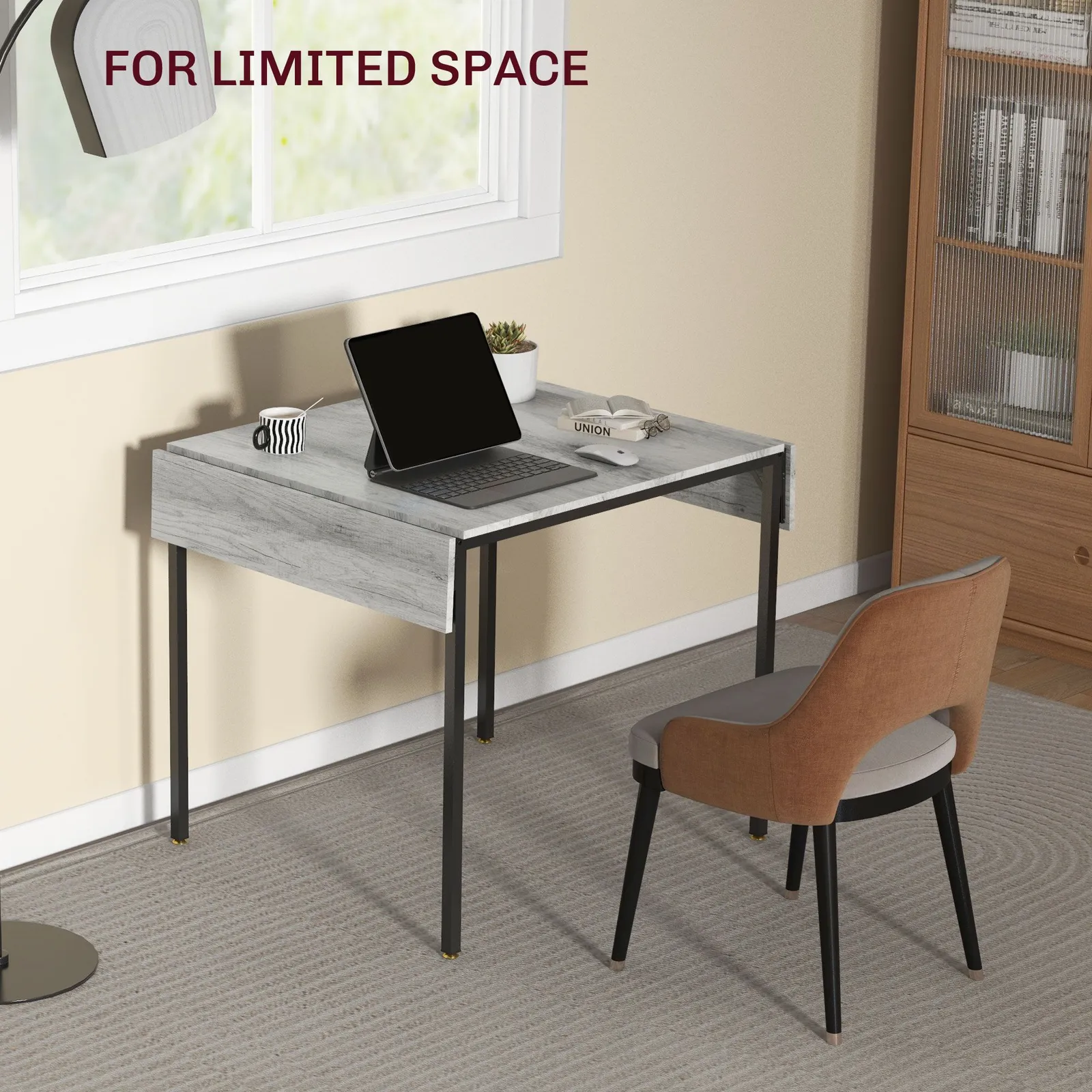 HOMCOM Folding Dining Table, Drop Leaf Table for 2-4 People, Grey 6
