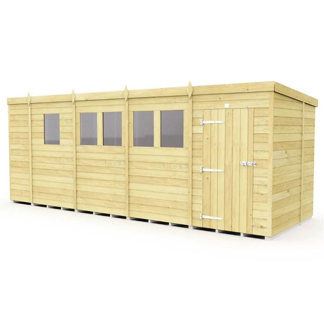 Buttercup Farm 17 x 7 Feet Pent Shed - Single Door W/ Windows - L214 x W492 x H201 cm in Brown