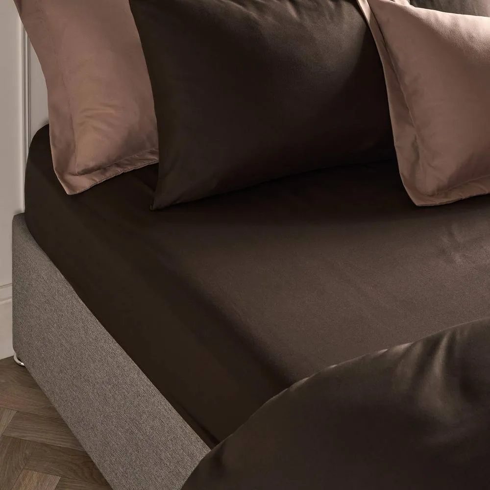 OHS Ultra Soft Microfibre Plain Fitted Bed Sheet in Dark Brown | Size: King