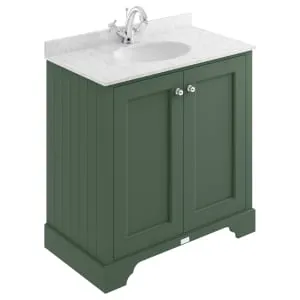 Bayswater Victrion Hunter Green Traditional Freestanding Vanity Unit & Grey Marble Top Basin - 800mm