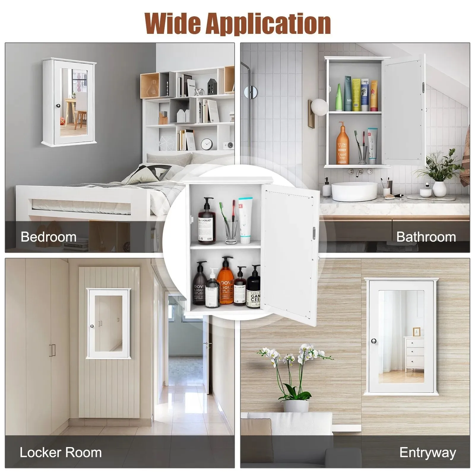 Costway Bathroom Mirror Cabinet Wall Mounted Storage Cupboard Mirrored Medicine Cabinet in White 6