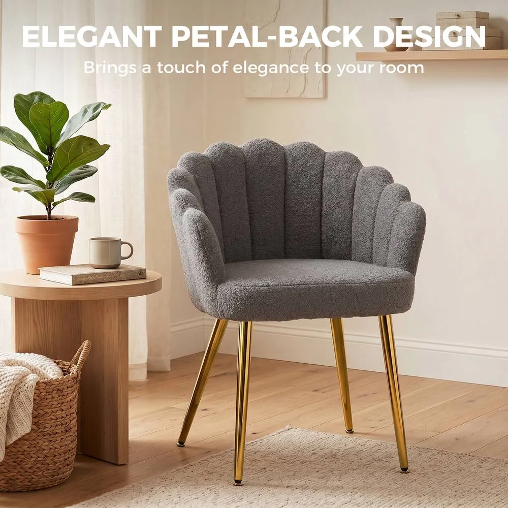 HOMCOM Petal-Back Lounge Chair with Faux Lamb's Wool & Metal Legs, Grey 4