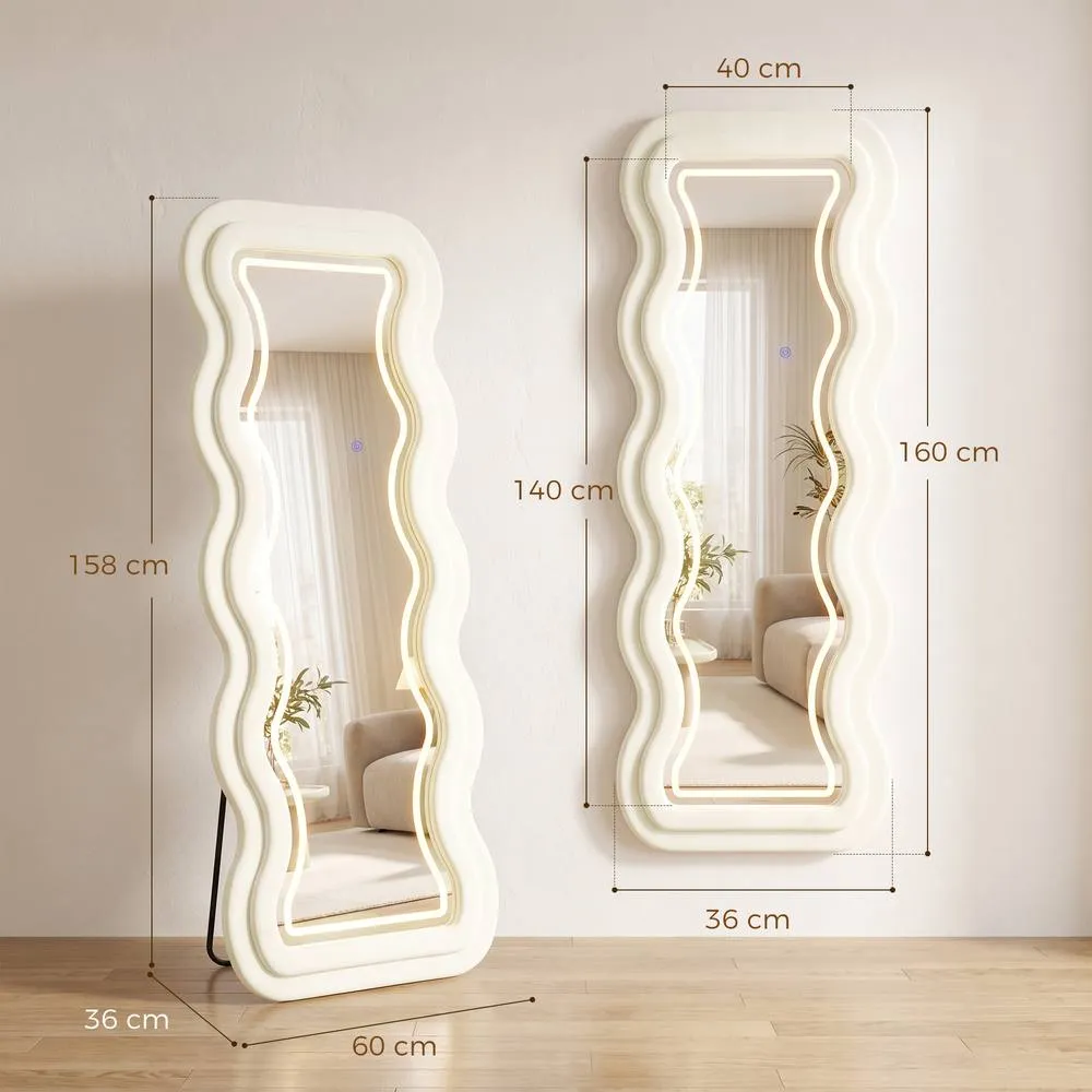HOMCOM Full Length Mirror, 160 x 60 cm Velvet Wall Standing Mirror, Cream 3