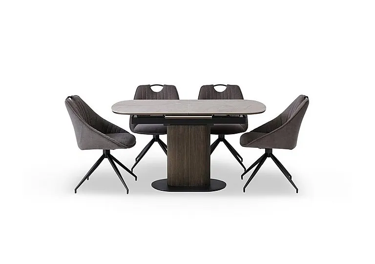 Petra Pop Up Extending Dining Table and 4 Swivel Chairs - 140-cm - Dark Grey