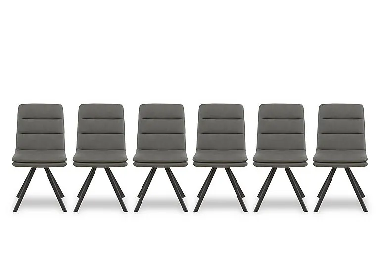 Njord Set of 6 Faux Leather Swivel Dining Chairs - Grey