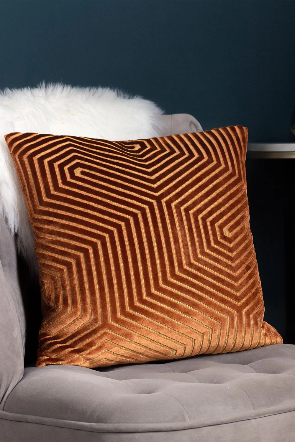 Paoletti Evoke Cut Velvet Cushion in Burnt Orange 5