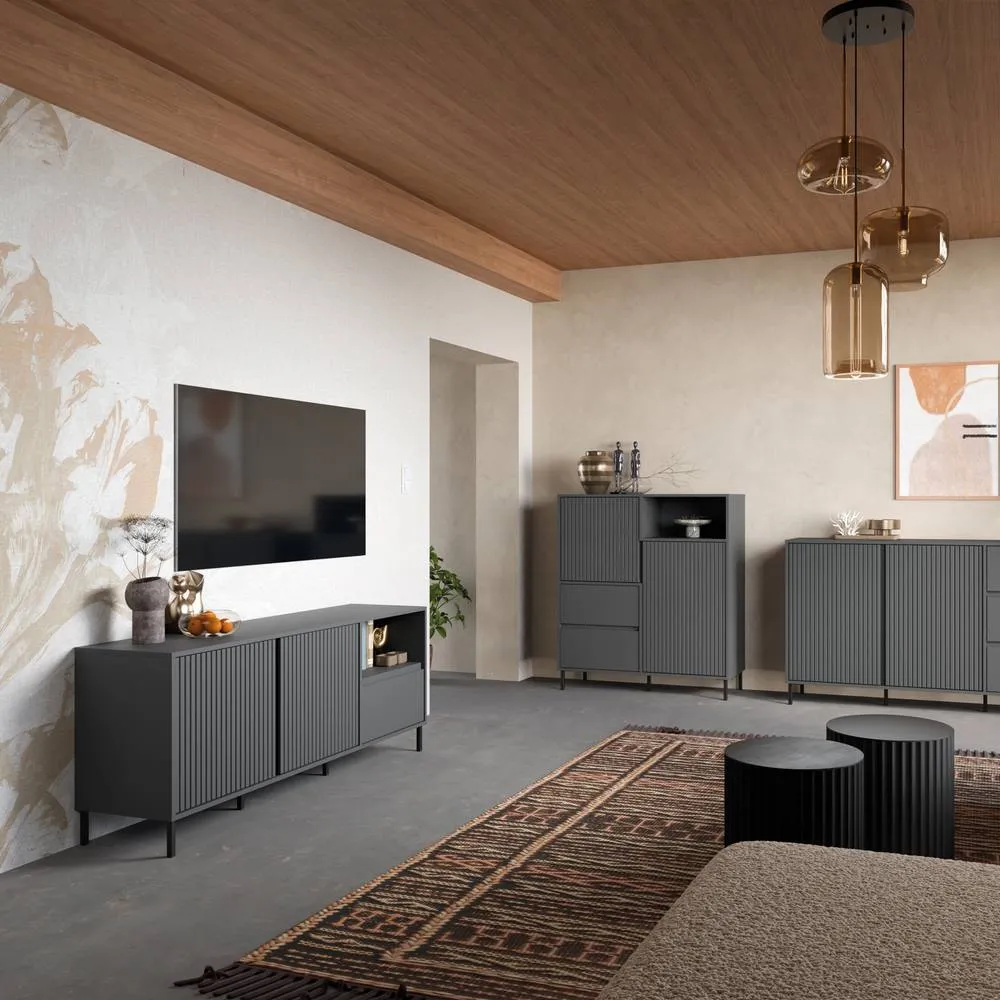 Furniture To Go Avenale Wide TV Cabinet 2 Door 1 Drawer in Anthracite in Dark Grey 6