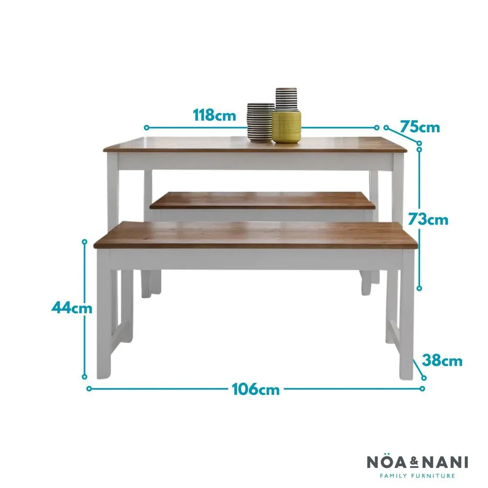 Nöa and Nani Annika Dining Table with 2 Benches Dining Set in Natural Pine & White 3