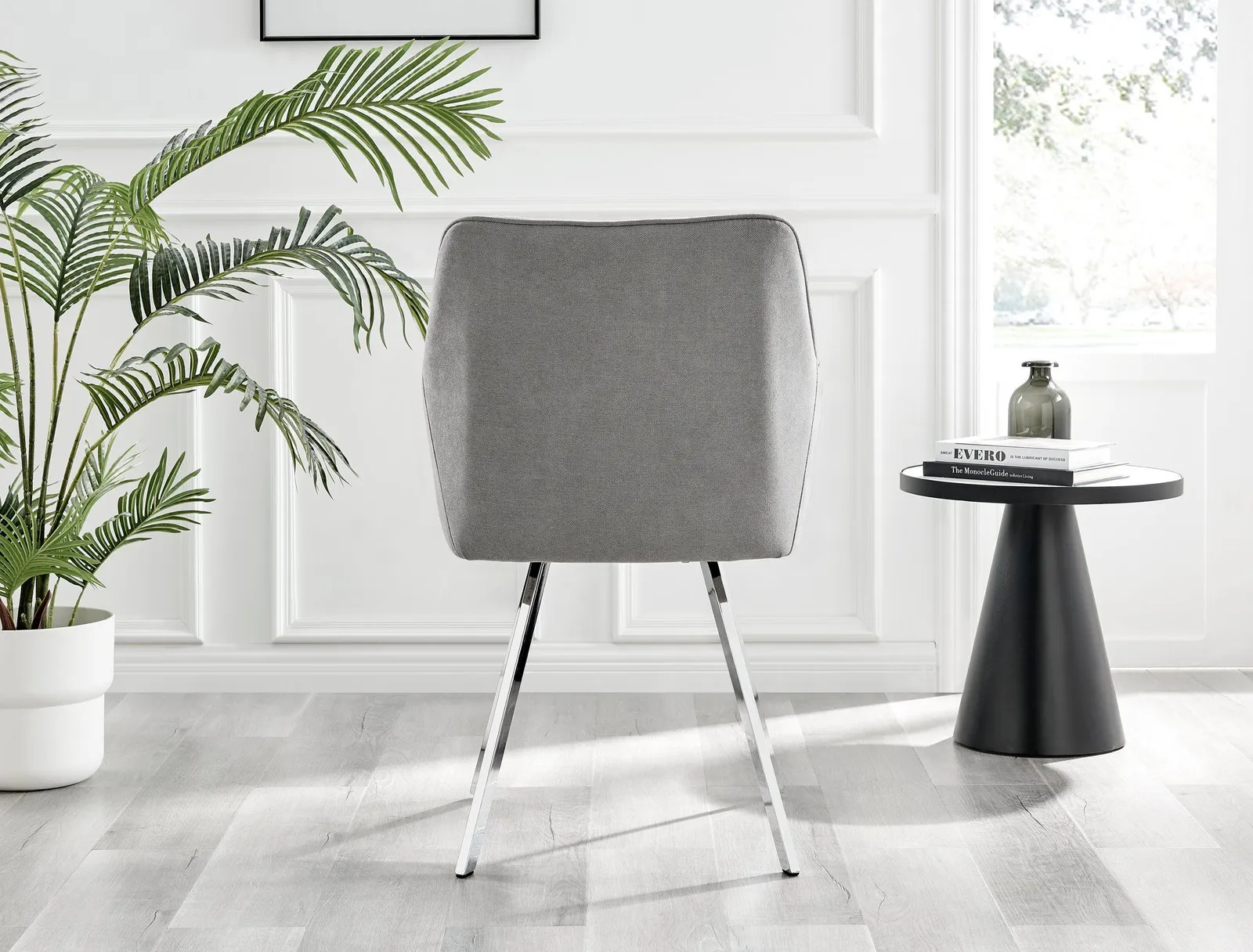 FurnitureboxUK Set of 2 Falun Deep Padded Dining Chairs Upholstered in Soft & Durable Fabric With Silver Chrome Legs in Light Grey 6